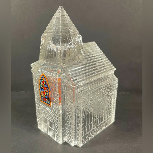 Church Tea Light Candle Holder 3”x 6” Cathedral Cover Etched Stained Glass Lamp - Picture 1 of 12